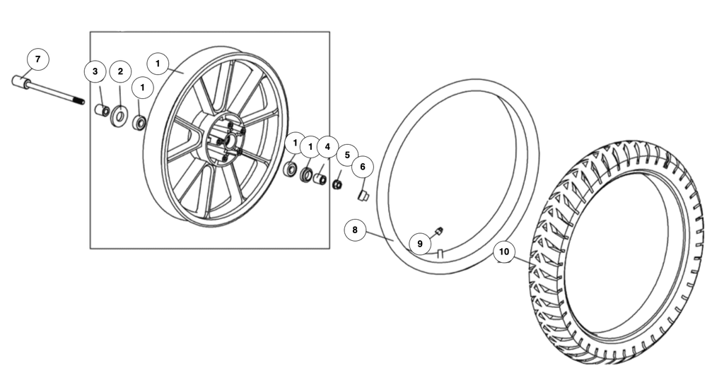 Douille de roulement gauche de roue avant galvanisée (blanc)